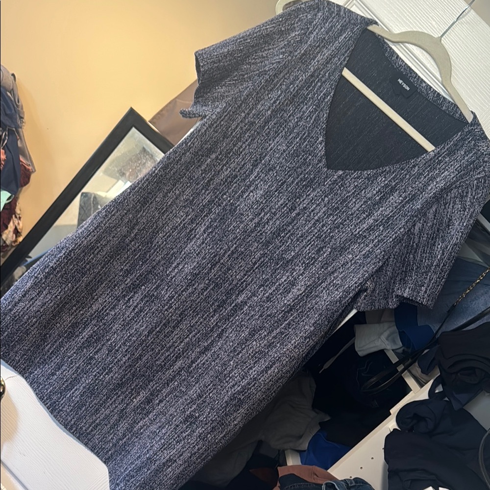 Gray/Navy VNeck Short Sleeve Dress-Heyson-Size Large!